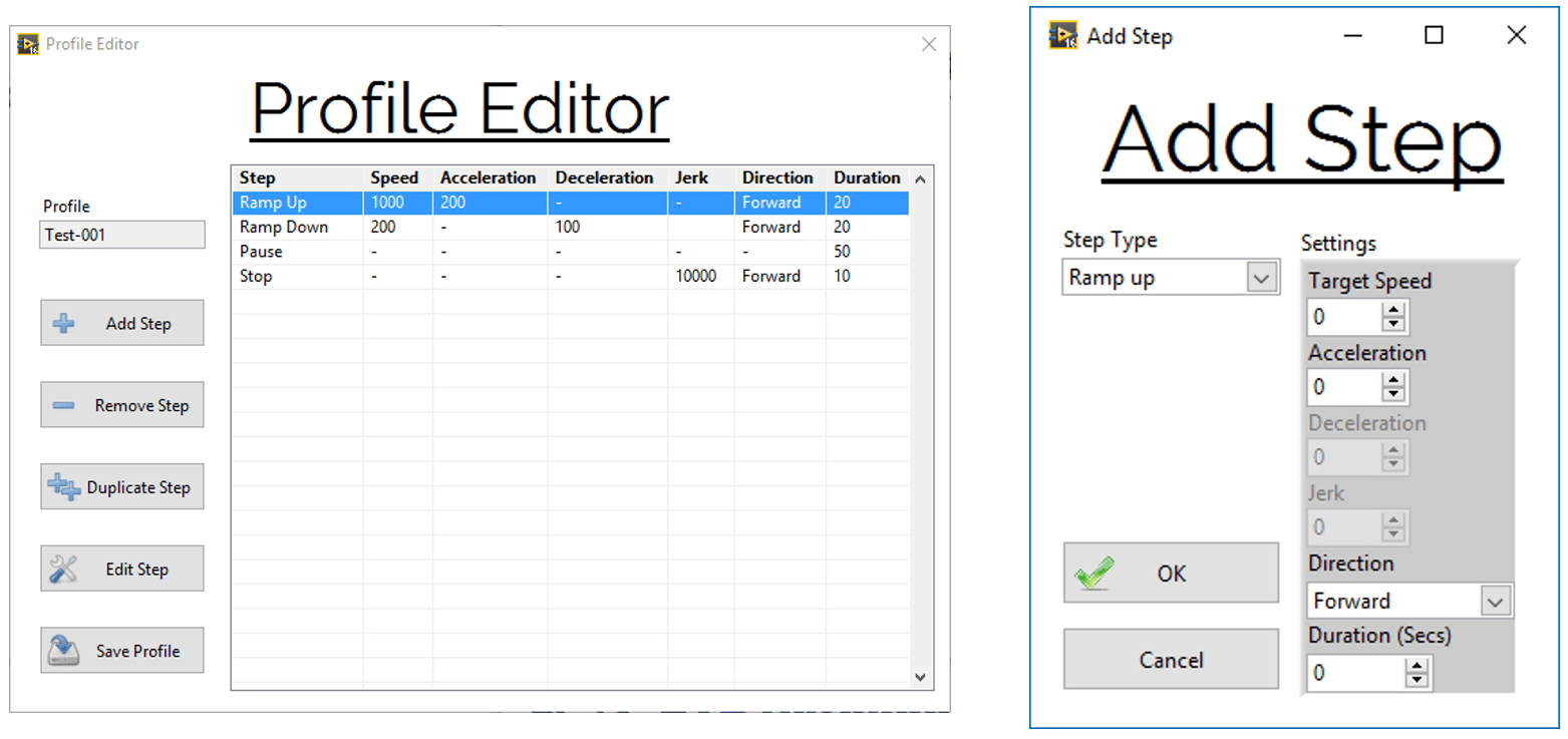 Figure 4 – Profile Editor and Step Editor